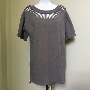 NWT $45 MITTOSHOP gray cutout ripped tee shirt S